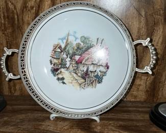 Sophie Porcelain Serving Dish with Silver Plate Holder