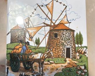 Decorative Ceramic Tile with Windmill Scene