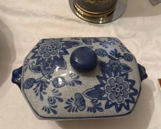 Blue and White Delft Style Covered Dish