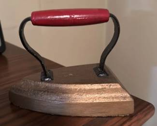 Antique Cast Iron Clothes Iron with Red Handle