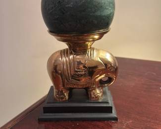 Brass Griffin Door Knocker with Green Marble Sphere