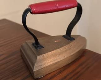 Antique Cast Iron Clothes Iron with Red Handle