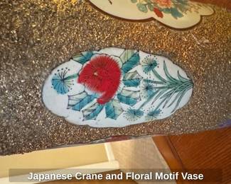 Japanese Crane and Floral Motif Vase