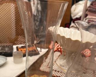 Etched Glass Vase and Pitcher Set