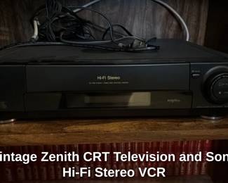 Vintage Zenith CRT Television and Sony Hi-Fi Stereo VCR