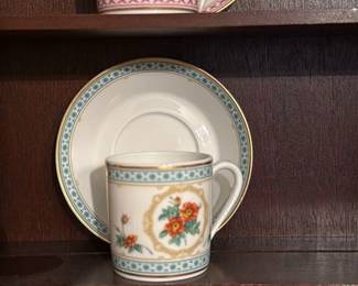 Set of 9 Porcelain Espresso Cups and Saucers