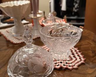 Crystal Candlestick Holder with Etched Floral Design