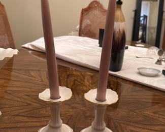 Pair of Porcelain Candlesticks with Gold Trim