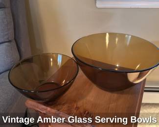 Vintage Amber Glass Serving Bowls