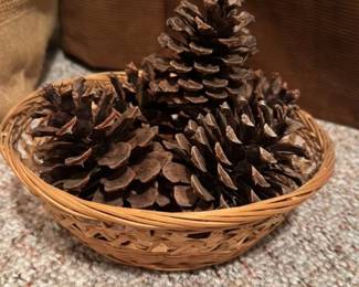 Woven Basket with Pinecones