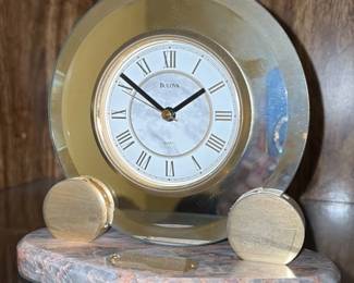 Bulova Quartz Marble and Brass Mantel Clock
