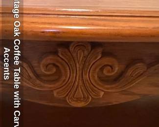 Vintage Oak Coffee Table with Carved Accents