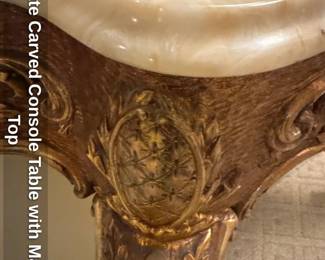 Ornate Carved Console Table with Marble Top