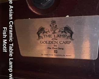 Vintage Asian Ceramic Table Lamp with Koi Fish Motif