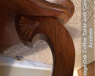 Vintage Oak Coffee Table with Carved Accents