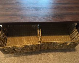 Dark Wood Coffee Table with Wooden Baskets
