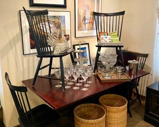 Ethan Allen dining table and chairs, sold separately.