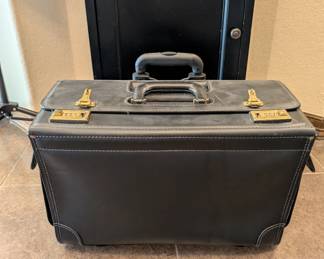 KORCHMAR BLACK  LEATHER ROLLING WHEELED ATTORNEY LAWYER COMBINATION BRIEFCASE