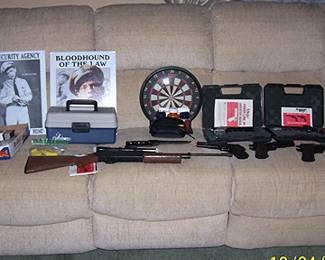 La-Z-Boy sofa w / recliners, air / pellet guns by Colt, Daisy, Crosman