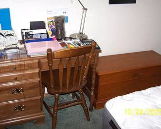 Small desk and chair, storage chest