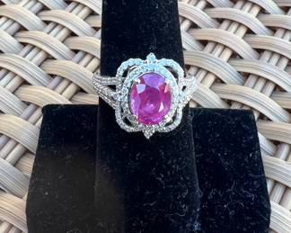 #3  Platinum  L/R- 2.80 cts Burma Sapphire,  0.70 cts. Dias - 3.8g
