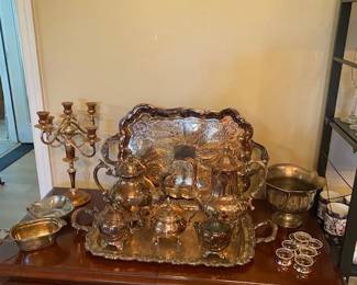 Silver Plated tea set and candle