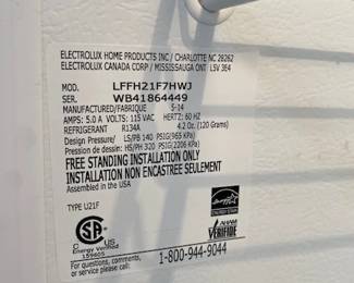 Model Info on Upright Freezer