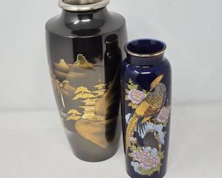 177 JapaneseChokinBronzeVaseKutaniStyleGlazedPorcelainVase