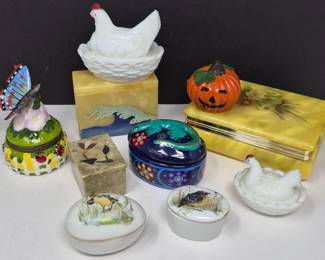 175 DecorativeTrinketBoxAssortmentStonePorcelainFolkArtMore