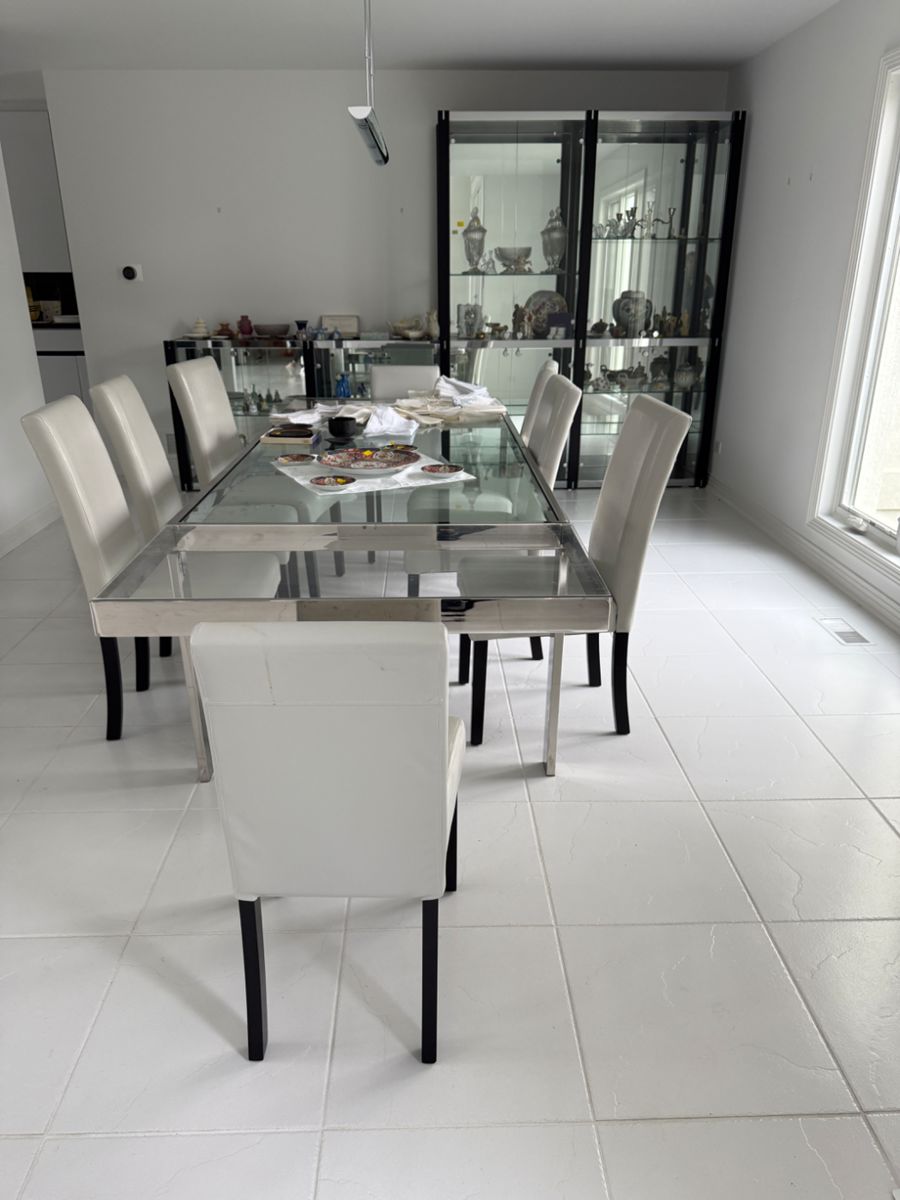 Milo Baughman style DR table and 8 chairs