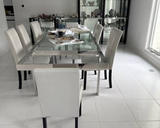 Milo Baughman style DR table and 8 chairs