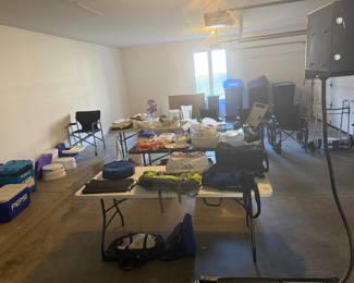 Garage: wheelchairs; kitchen goods; knapsacks/duffels and more