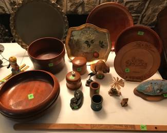 Various wood bowls, and decor