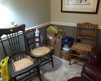 Partially caned chairs and caning materials