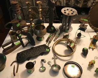 Vintage and antique metal decor, candle sticks, etc.