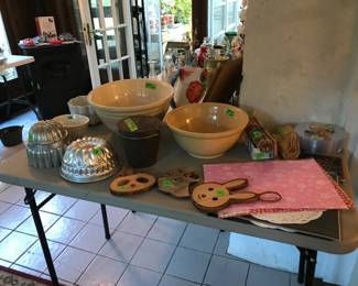 McCoy and yellowware bowls, cake molds