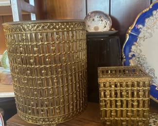 Faux Bamboo Waste Basket & Tissue Caddy