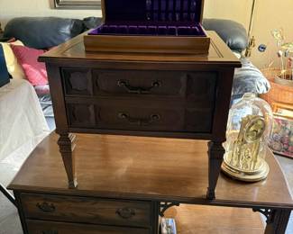 Silverware set, end table, and coffee table.