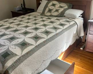 Custom Headboard and Storage Platform Queen Size Bed and Bedding 