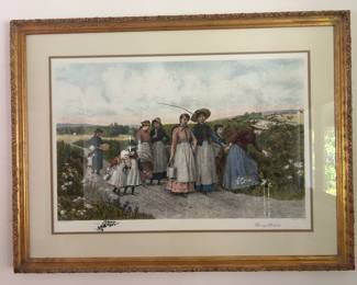 1948 Framed painting "Berry
Pickers" by Jennie
Brownscombe Etching by Jas
S.King