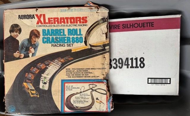 Vintage RC slot car and Hot Wheels tracks.