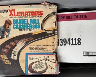 Vintage RC slot car and Hot Wheels tracks.