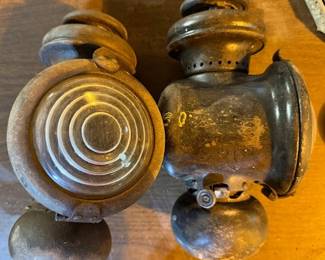 Early 1900's kerosene headlamps for Model T's. Solid metal, good glass. 