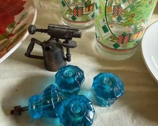 Antique blue glass drawer/cabinet pulls