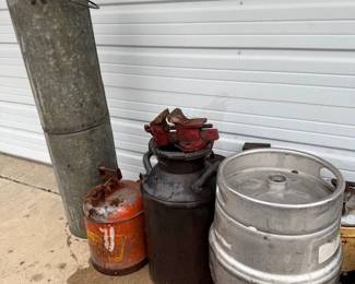 Cream can. Galvanized bucket / flowerpot. Coors keg. 