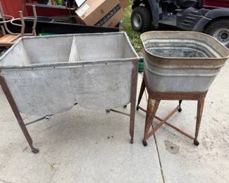 Vintage metal washtubs.