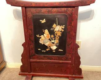 19th c. japanese lacquer and shibayama fire screen