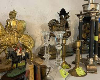 Many collectibles, bookends, candlesticks, etc