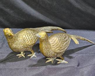 Vintage MCM Pair of Brass Pheasant Figurines