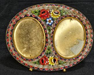 Vtg Handmade Micro Mosaic Floral Double Frame